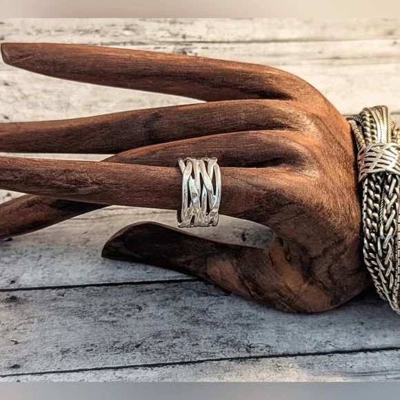 Vintage Sterling Silver Artisan Hammered Wrap Ring Stamped 925 Mexico - Picture 7 of 7